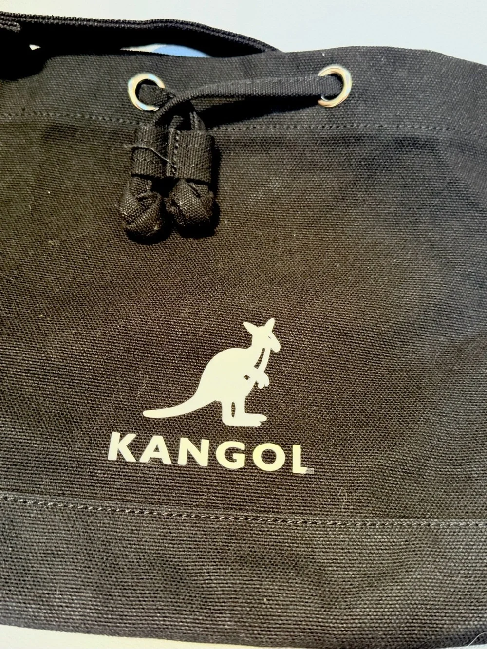 Kangol Black Drawstring Crossbody Bucket Bag Shoulder Purse Logo